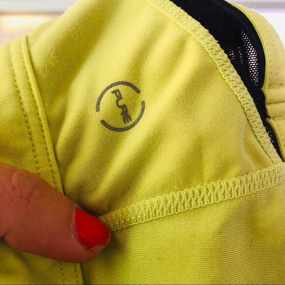 PURE Yellow Black Mesh Inset Ruched Front Sports Bra Crop Racerback S - Picture 4 of 8